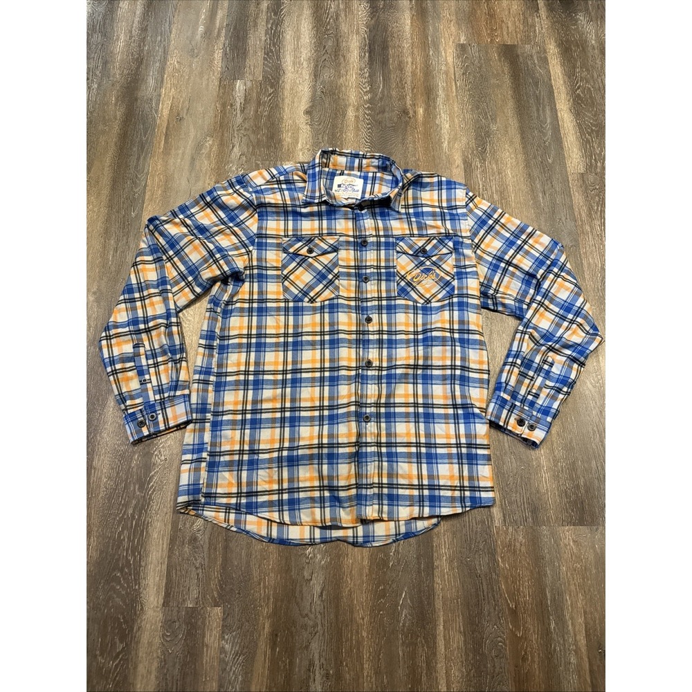Dick's Drive-In Restaurants 3XL Orange & Blue Plaid Flannel Long Sleeve Shirt
